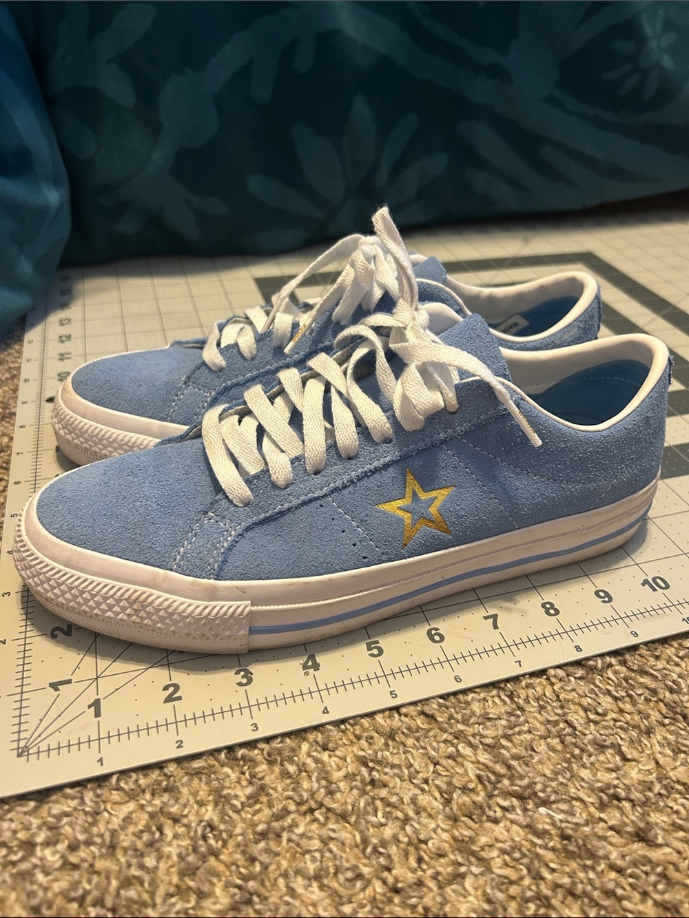Converse One Star Light Blue Suede Star Lace-Up Sneakers